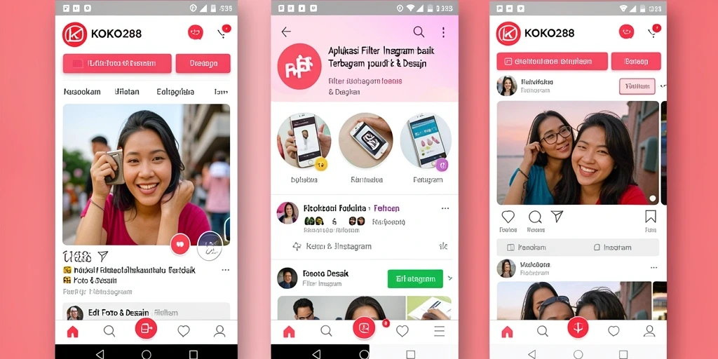 Tampilan antarmuka modern KOKO288 saat mengedit foto dengan filter Instagram.