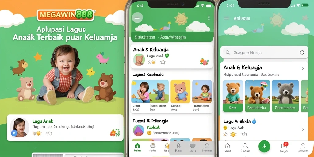 Antarmuka MEGAWIN888 menampilkan lagu-lagu anak yang ceria dan interaktif.